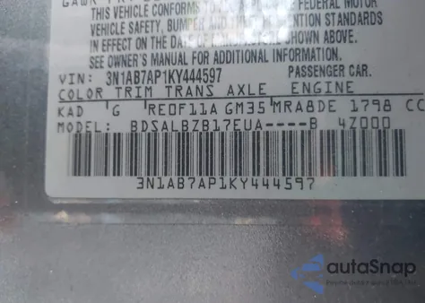 2019 Nissan Sentra S z USA, uszkodzony, nr VIN 3N1AB7AP1KY444597